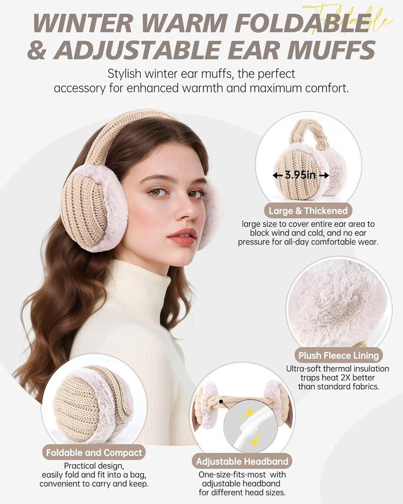 APEVAN Winter Hat Gloves Scarf Earmuffs Set for Women, Fleece Lined Beanie Long Scarf Touchscreen Gloves Ear Warmer, 4 in 1 Gift Set - Image 3